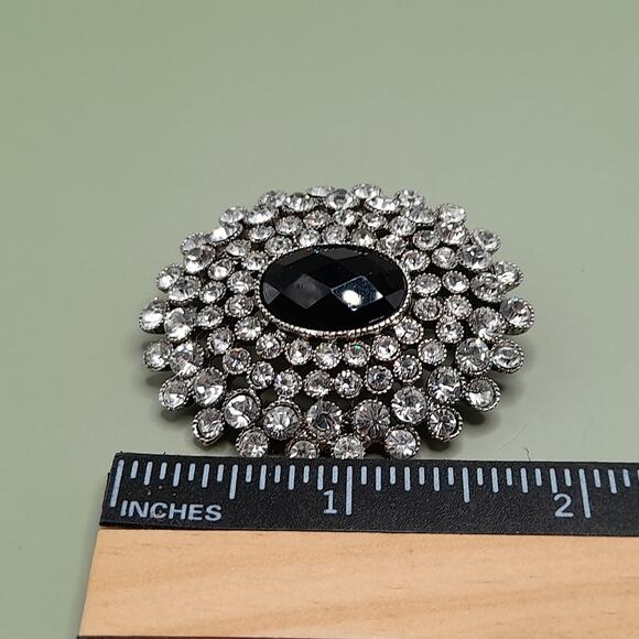 Vintage Monet Clear Black Rhinestone Oval Brooch, 1980s, 1 5/8 Inch - Picture 8 of 13